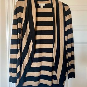 LOFT camel and black striped cardigan- size Large